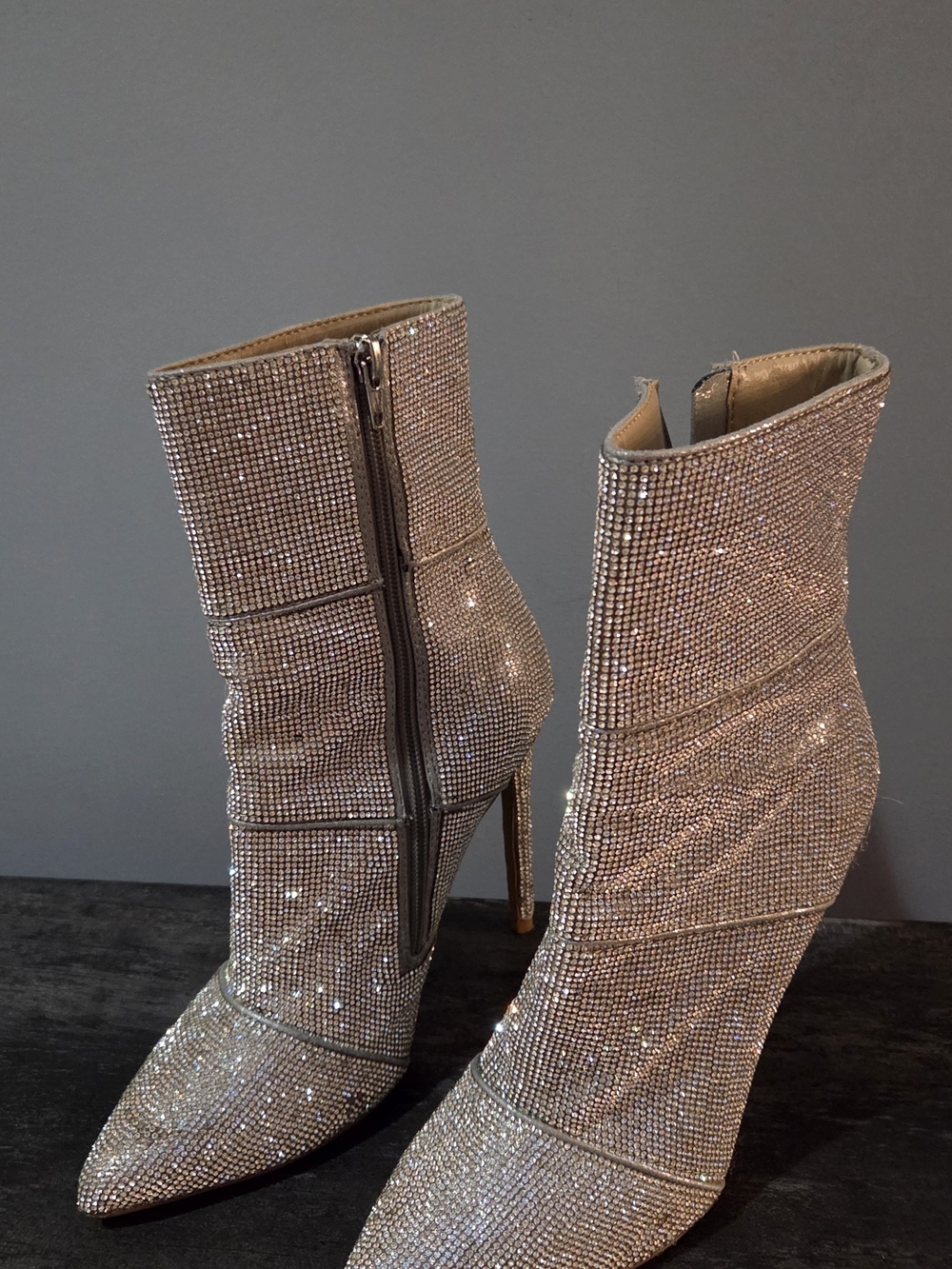 Hot🔥Steve Madden Crystal Rhinestone Above Ankle Boots - Silver Glitter